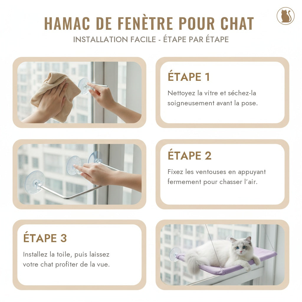 Installation facile du hamac de fenêtre en trois étapes