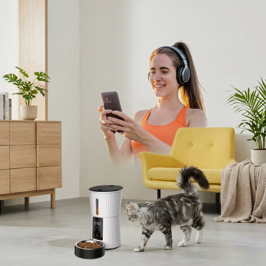 Chat et distributeur piloté depuis l'application mobile