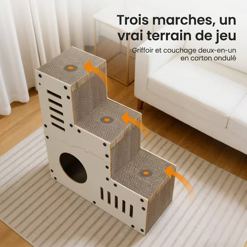 Trois marches griffoir et couchage deux-en-un