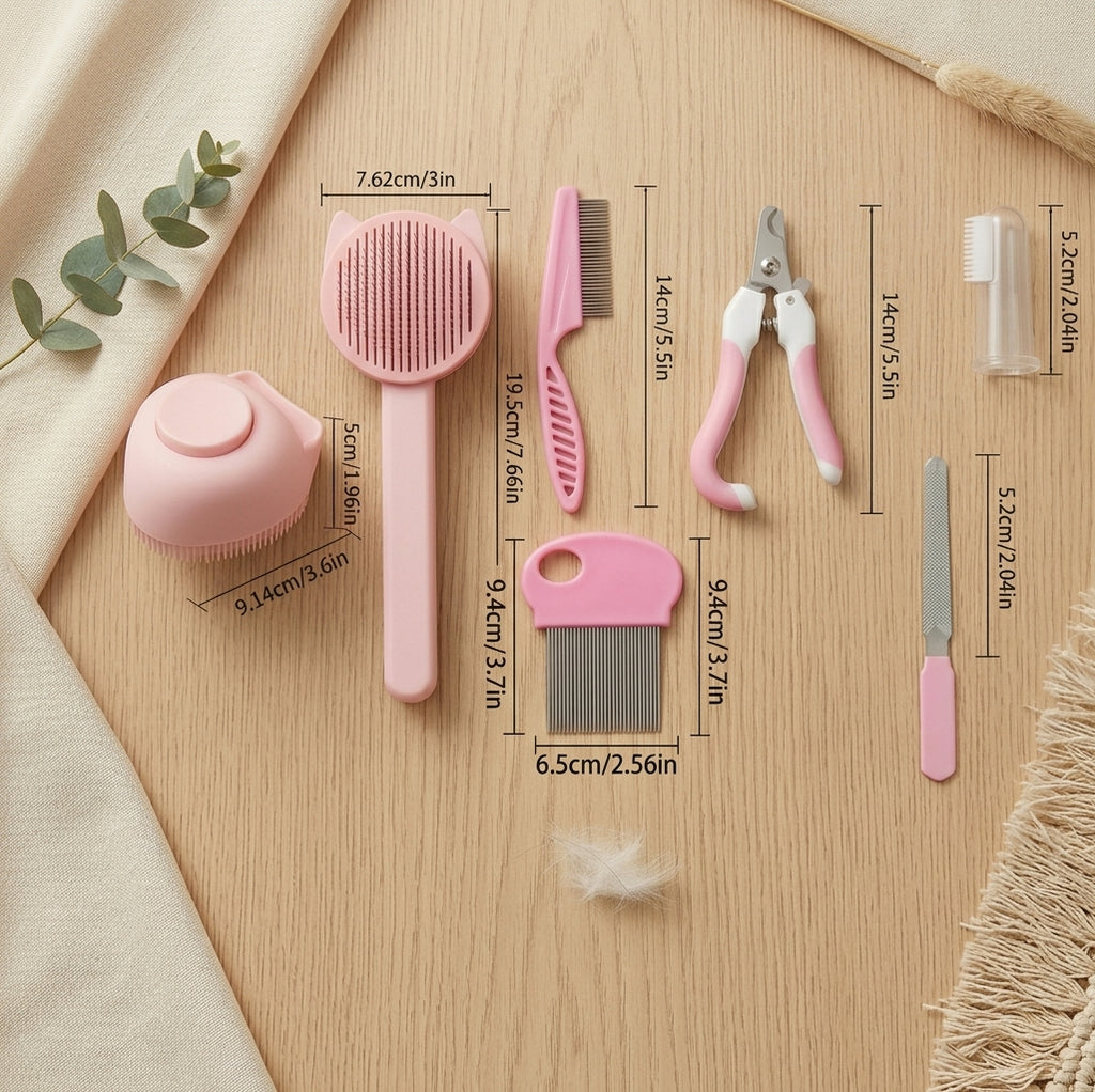 Kit de Toilettage 8 en 1 pour Chat – Brosse, Peigne & Coupe-Ongles | CatsLova