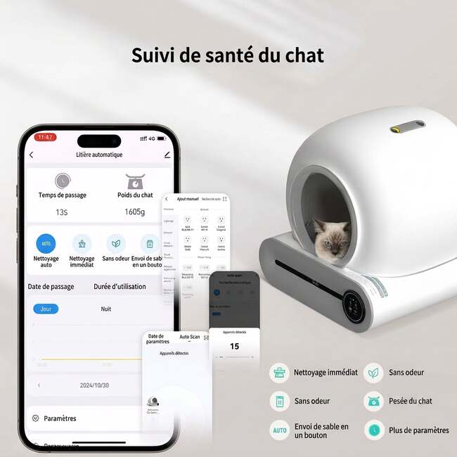 Suivi de santé du chat depuis l'application