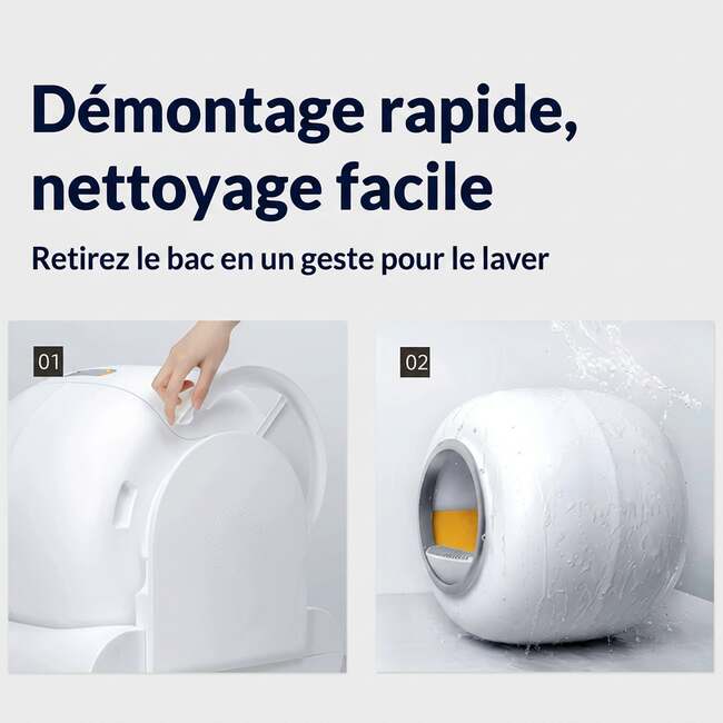 Démontage rapide et nettoyage facile de la litière