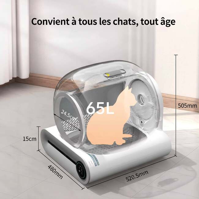 Dimensions de la litière automatique 65 L