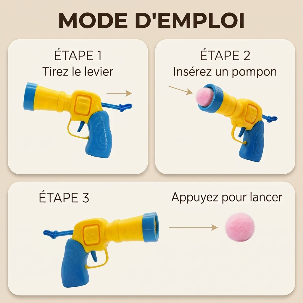 Jouet Lanceur de Balles Pompons pour Chat – 1 Lanceur + 20 Pompons | CatsLova